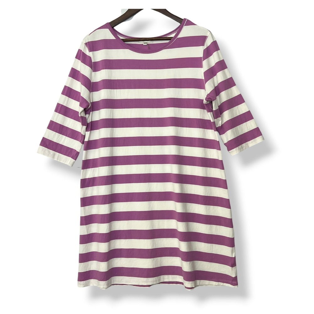 Tyler Boe T-Shirt Dress‎ XL Purple White Striped Cotton Stretch Nautical Preppy